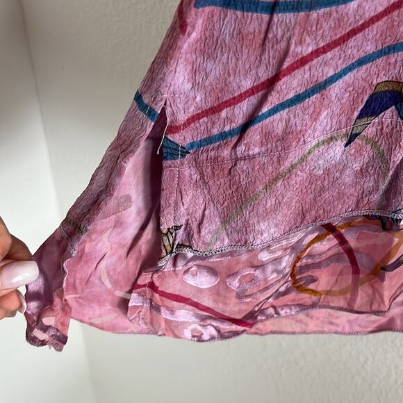 Citron 100% Silk Art to Wear Paper Crane Pink Top Blouse Modest Mature Small - Picture 5 of 7